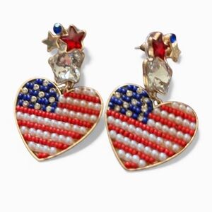 Torrid Americana Beaded Heart Statement Earrings – Red, White & Blue